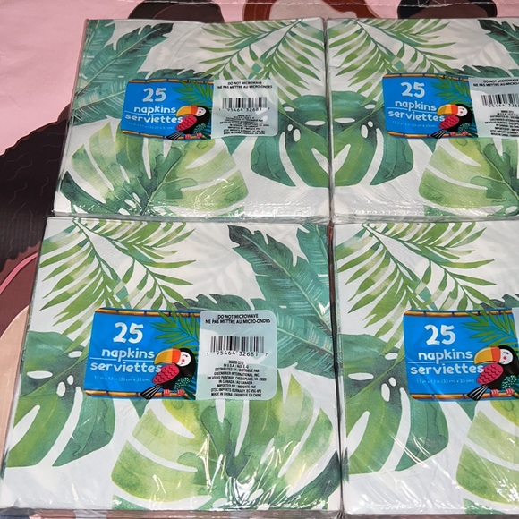 New 100 Count Palm Tropical Luau Green Leaves Themed 2-Ply Paper Napkins, 13IN - Picture 2 of 4